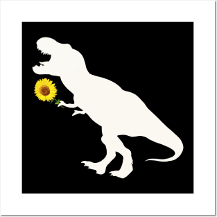 Sunflower and T rex dinosaur Posters and Art